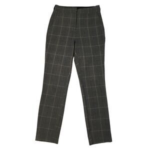 Zara Womens S Plaid Ankle Dress Pants Straight Leg Stretch‎ Gray Tan Academia